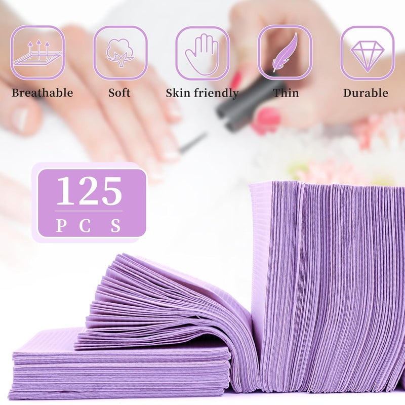 BOMOQING 125PCS Disposable Nail Art Table Mat, Waterproof Nail Tips Art Table Towels Mat, 3 Ply Nail Napkins for Acrylic, Nail Art Mat Paper Sheet, Nail Tips Art Waterproof Pad for Salon（Purple） - Image 2